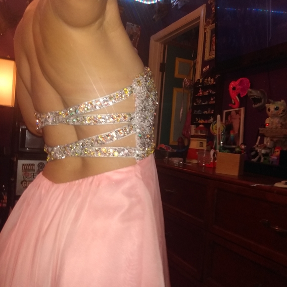 La Femme Paris Rhinestone Sparkly Pink Mini Dress - Picture 11 of 15